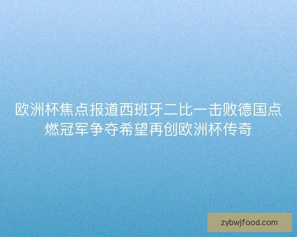 欧洲杯焦点报道西班牙二比一击败德国点燃冠军争夺希望再创欧洲杯传奇